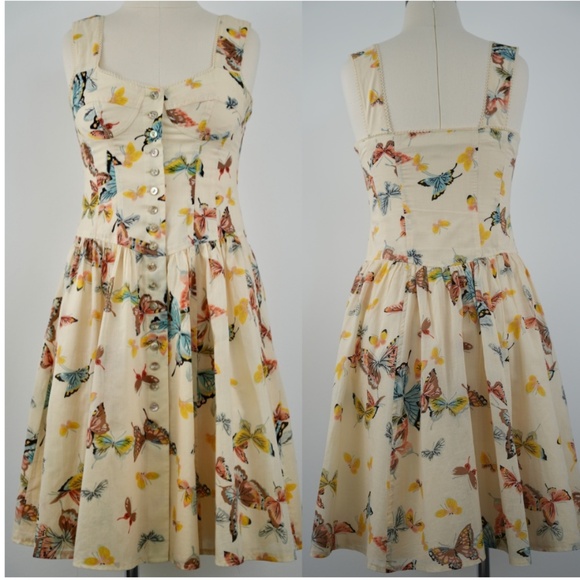 Nanette Lepore  Cotton Sleeveless Bustier-style Butterfly Print Dress - Picture 1 of 15